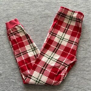 ED love kids medium‎ 6-8 Christmas red white green plaid pajama joggers leggings